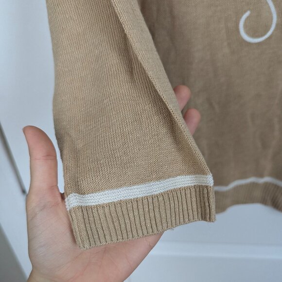 J.Jill | Beige Tan Sand & Sea Coastal Embroidered Sweater Size Medium Petite - Picture 4 of 10